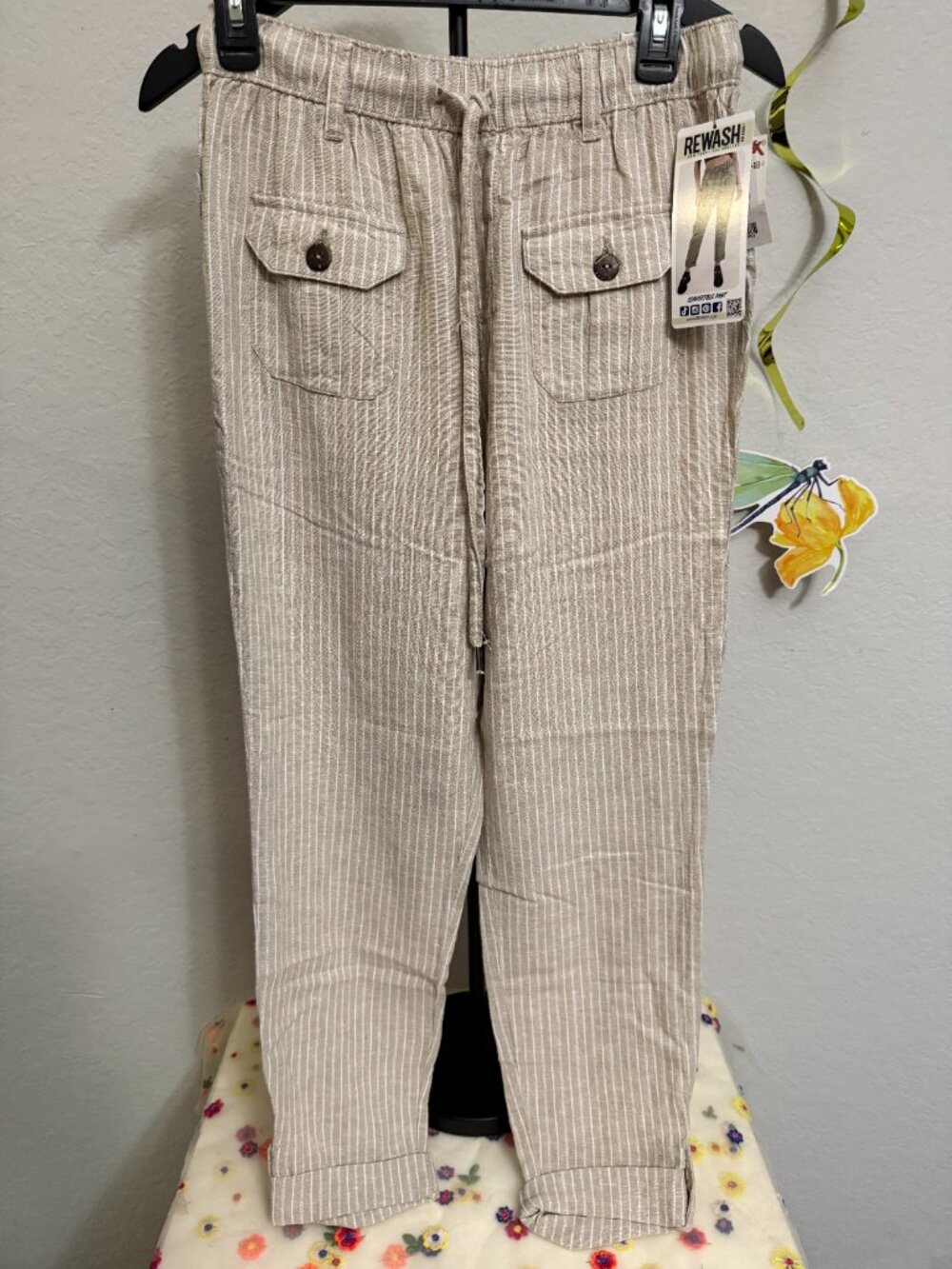 Rewash Linen Blend Striped Pants